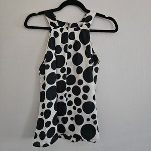 Violet & Claire Polka Dot Halter Tank Top Black White Beige Pleat Career Small